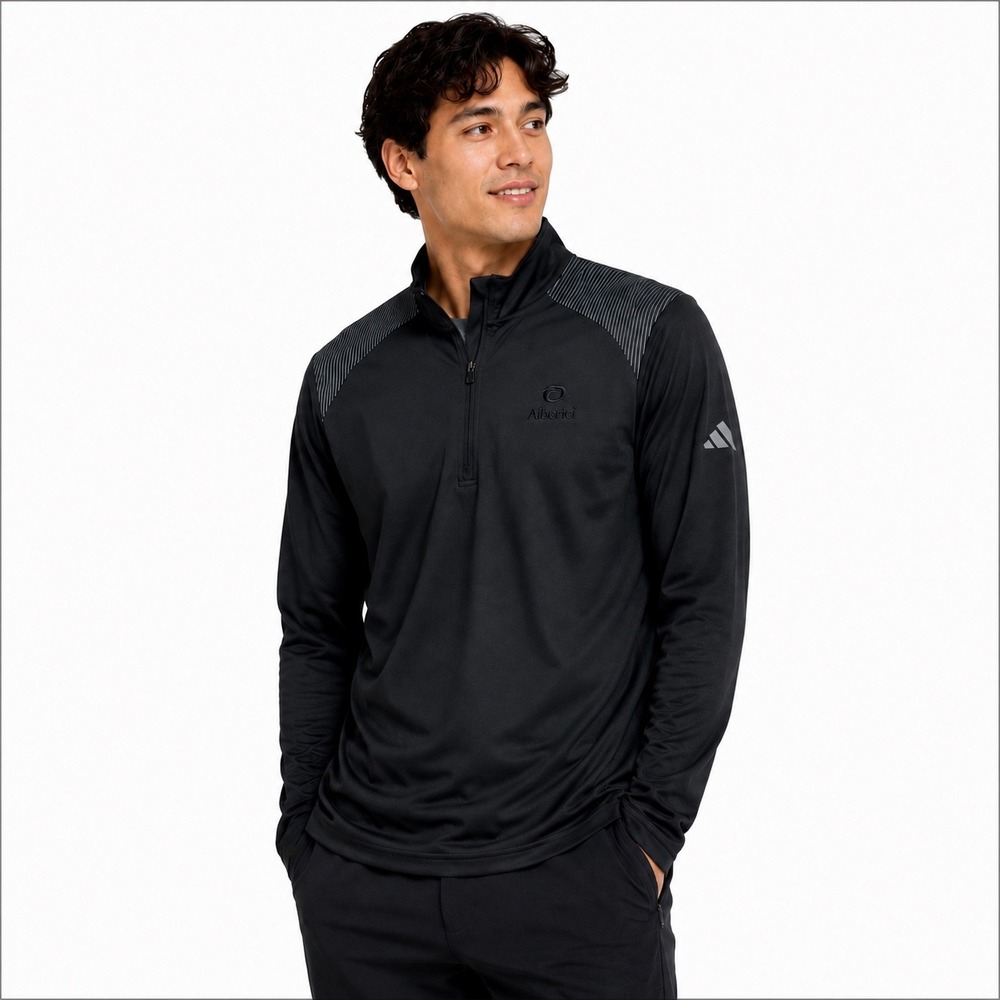 Adidas Mens 1/4 Zip Pullover Black Alberici Corporate Logo Striped Shoulder L